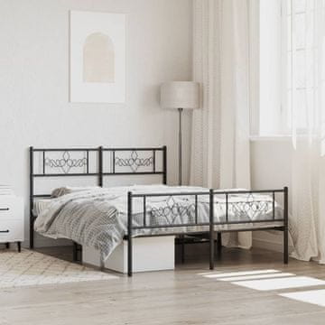 Vidaxl Metalni okvir kreveta s uzglavljem i podnožjem crni 120x190 cm