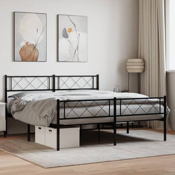 Vidaxl Metalni okvir kreveta s uzglavljem i podnožjem crni 135x190 cm