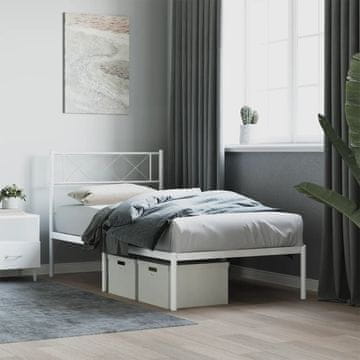 Vidaxl Metalni okvir kreveta s uzglavljem bijeli 90x190 cm