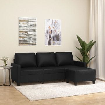 Vidaxl Trosjed s tabureom, crni, 180 cm, umjetna koža