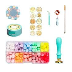 Netscroll 17-dijelni set za izradu pečata s obojenim voskovima i dodacima, 10 motiva, za pozivnice, čestitke i pisma, WaxKit