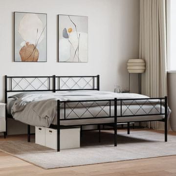 Vidaxl Metalni okvir kreveta s uzglavljem i podnožjem crni 140x190 cm