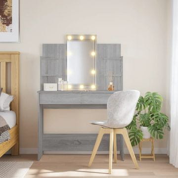 Vidaxl Toaletni stolić s LED svjetlima, sivi hrast sonoma, 96x40x142 cm