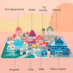 Netscroll Drvene kocke za slaganje 100 kom sa kantom i puzzlom podlogom, set za gradnju grada, BlockCity