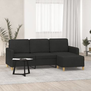 Vidaxl Trosjed s podnožjem, crna, 180 cm, tkanina