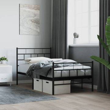 Vidaxl Metalni okvir kreveta s uzglavljem i podnožjem crni 100x190 cm