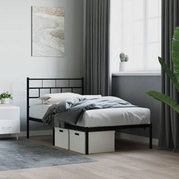 Vidaxl Metalni okvir kreveta s uzglavljem crni 100x190 cm