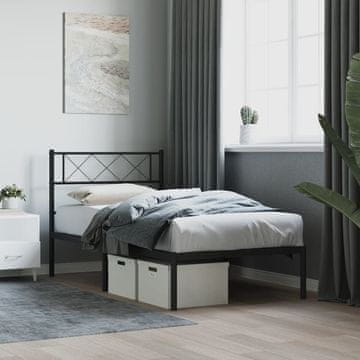 Vidaxl Metalni okvir kreveta s uzglavljem crni 100x200 cm