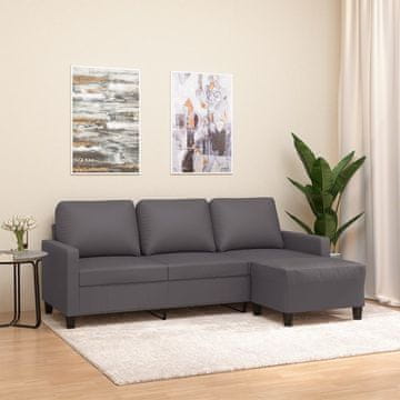 Vidaxl Trosjed s tabureom, siva, 180 cm, umjetna koža