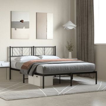 Vidaxl Metalni okvir kreveta s uzglavljem crni 150x200 cm
