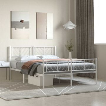 Vidaxl Metalni okvir kreveta s uzglavljem i podnožjem bijeli 150x200 cm