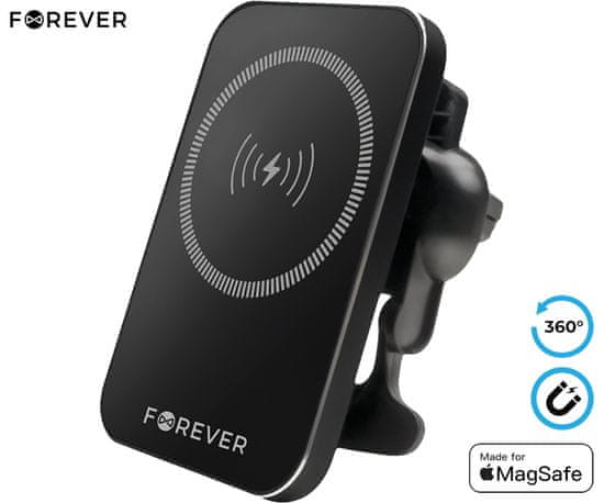 Forever MACH-100 magnetni auto držač/punjač za telefon, 15W bežično punjenje, rotacija od 360°