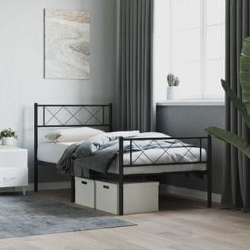 Vidaxl Metalni okvir kreveta s uzglavljem i podnožjem crni 90x200 cm