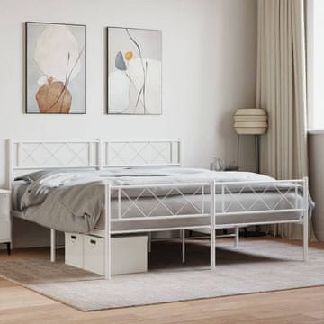 Vidaxl Metalni okvir kreveta s uzglavljem i podnožjem bijeli 150x200 cm