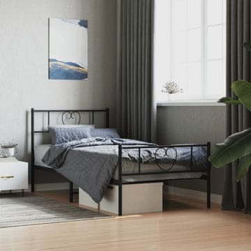 Vidaxl Metalni okvir kreveta s uzglavljem i podnožjem crni 90x190 cm
