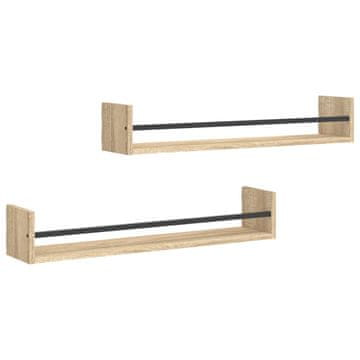 Vidaxl Zidne police s prečkama 2 kom boja hrasta sonome 80x16x14 cm