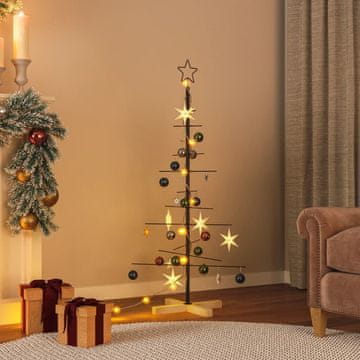 Vidaxl Metalno božićno drvce s drvenom bazom, crno, 120 cm