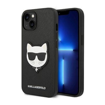Karl Lagerfeld Saffiano Choupette maskica s natpisom - maskica za iPhone 14 Plus (crna)