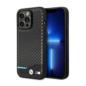 Bmw kožna karbonsko plava linija - maskica za iPhone 14 Pro (crna)