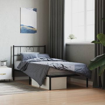 Vidaxl Metalni okvir kreveta s uzglavljem crni 100x190 cm