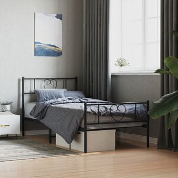 Vidaxl Metalni okvir kreveta s uzglavljem i podnožjem crni 100x200 cm