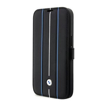 Bmw Booktype kožna maska s plavim linijama - maska za iPhone 14 Pro (crna)
