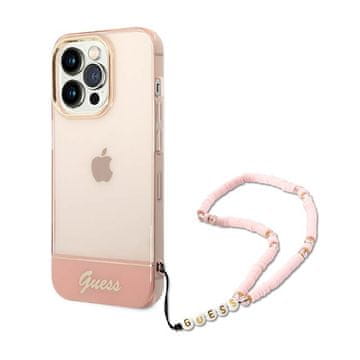 Guess prozirni biserni remen - maskica za iPhone 14 Pro (roza)