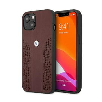 Bmw kožna zakrivljena perforirana HC maskica za iPhone 13 (crvena)