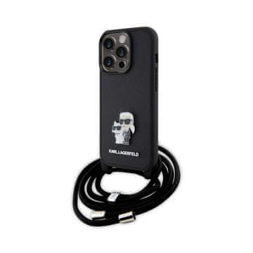 Karl Lagerfeld Saffiano metalna brošura Karl & Choupette - maskica za iPhone 15 Pro (crna)