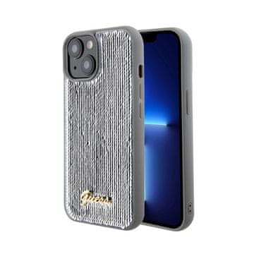 Guess metalna maskica sa šljokicama i natpisima - za iPhone 15 (srebrna)