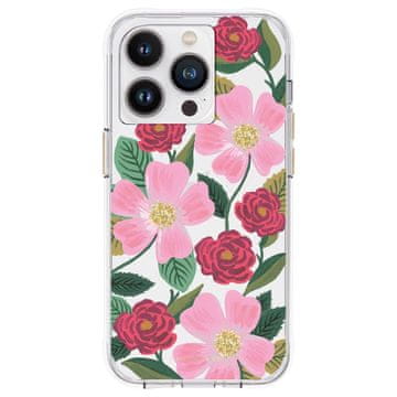 Rifle Paper Prozirna papirna maska za iPhone 14 Pro sa zlatnim ukrasom (ružičnjak)