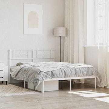 Vidaxl Metalni okvir kreveta s uzglavljem bijeli 135x190 cm
