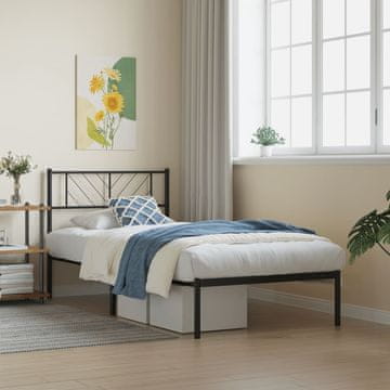 Vidaxl Metalni okvir kreveta s uzglavljem crni 75x190 cm
