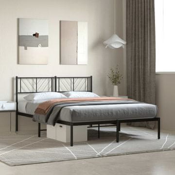 Vidaxl Metalni okvir kreveta s uzglavljem crni 135x190 cm