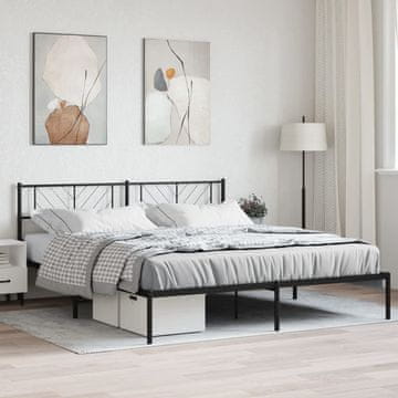 Vidaxl Metalni okvir kreveta s uzglavljem crni 200x200 cm