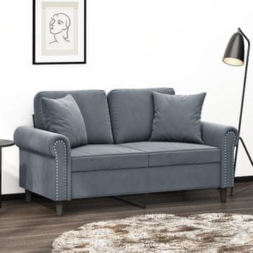 Vidaxl Dvosjed s jastucima, tamnosiva, 120 cm, baršun