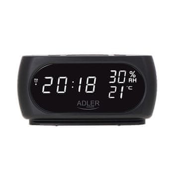 slomart ADLER AD 1186 - LED budilka s prikazom temperature i vlažnosti, crna