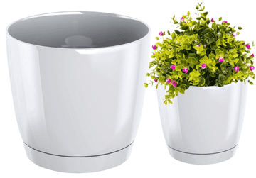 Prosperplast Okrugla bijela saksija za cvijeće s tanjurićem 15,5x14,2 cm Coubi