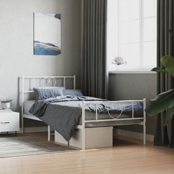 Vidaxl Metalni okvir kreveta s uzglavljem i podnožjem bijeli 100x190 cm