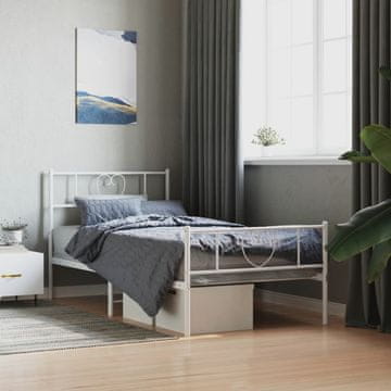 Vidaxl Metalni okvir kreveta s uzglavljem i podnožjem bijeli 107x203 cm