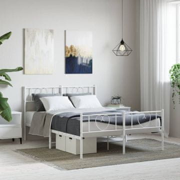 Vidaxl Metalni okvir kreveta s uzglavljem i podnožjem bijeli 135x190 cm
