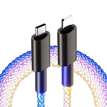 MXM Punjački i sinkronizacijski USB-C / Lightning kabel za Apple s pozadinskim osvjetljenjem i PD, 1 metar