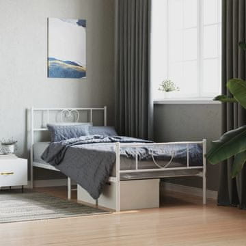Vidaxl Metalni okvir kreveta s uzglavljem i podnožjem bijeli 100x200 cm