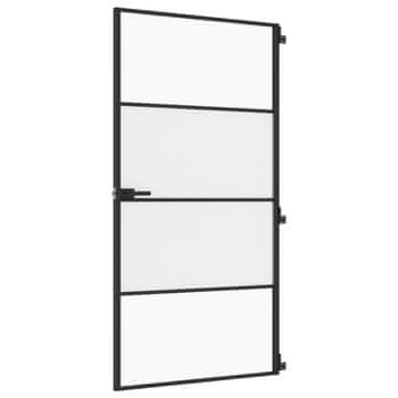 Vidaxl Sobna vrata tanka crna 102,5x201,5 cm kaljeno staklo i aluminij
