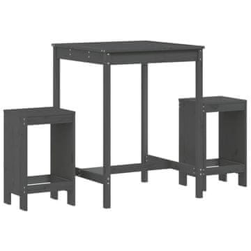 Vidaxl 3-dijelni vrtni barski set sivi od masivne borovine