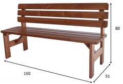 Rojaplast Drvena Vrtna Klupa LAKIRANA VIKING 150 cm - 3 Sjedala, FSC Certifikat