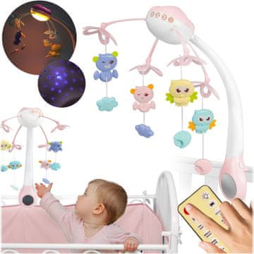 Ricokids Vrtuljak za dječji krevetić s projektorom RK-813 ružičaste boje
