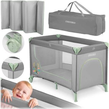 Ricokids Putni krevetić + madrac + torba 125 x 65 x 78 cm RK-240 sivo-mentaste boje