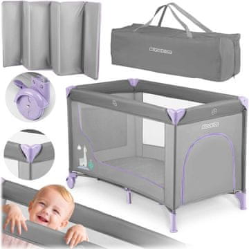 Ricokids Putni krevetić + madrac + torba 125 x 65 x 78 cm RK-240 sivo-lavanda