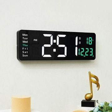 Cool Mango zidni sat, veliki digitalni sat s LED prikazom vremena, temperature, datuma i dana, zelena boja - Walltime